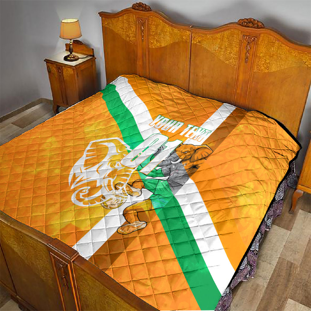Personalized Ivory Coast Football Quilt Elephant Mascot Flag - Comic Style Graphic