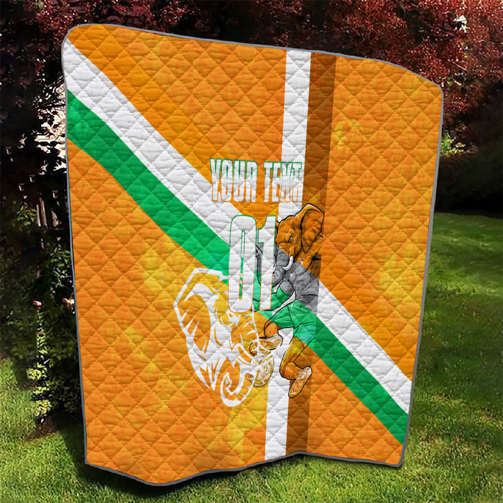 Personalized Ivory Coast Football Quilt Elephant Mascot Flag - Comic Style Graphic