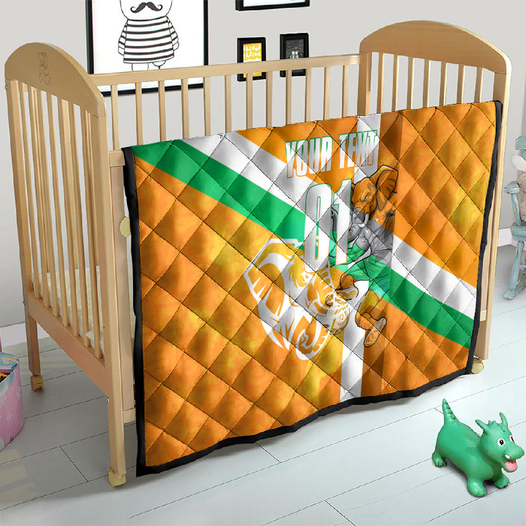 Personalized Ivory Coast Football Quilt Elephant Mascot Flag - Comic Style Graphic