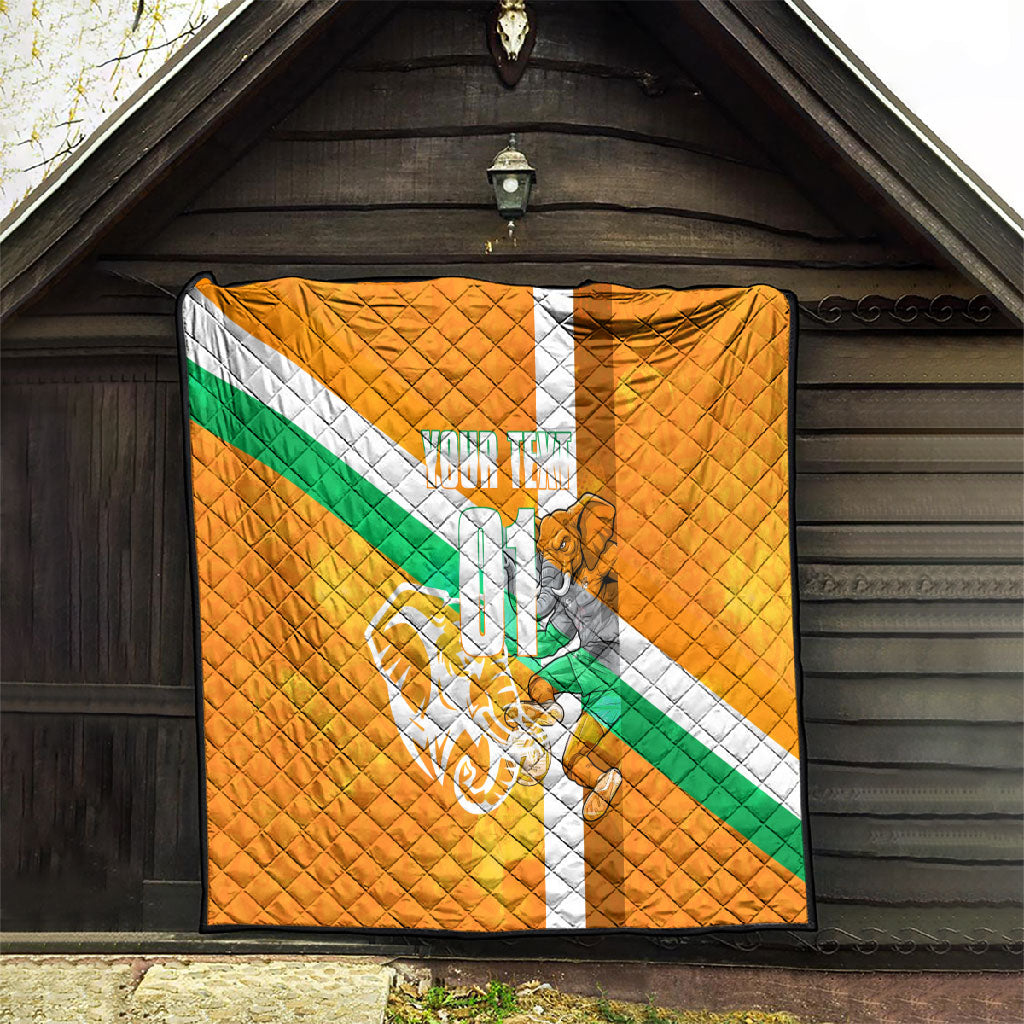 Personalized Ivory Coast Football Quilt Elephant Mascot Flag - Comic Style Graphic