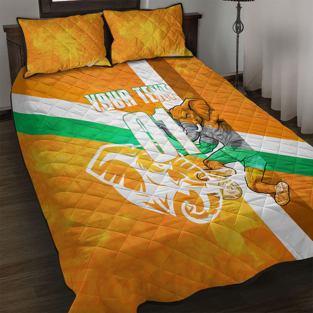 Personalized Ivory Coast Football Quilt Bed Set Elephant Mascot Flag - Comic Style Graphic