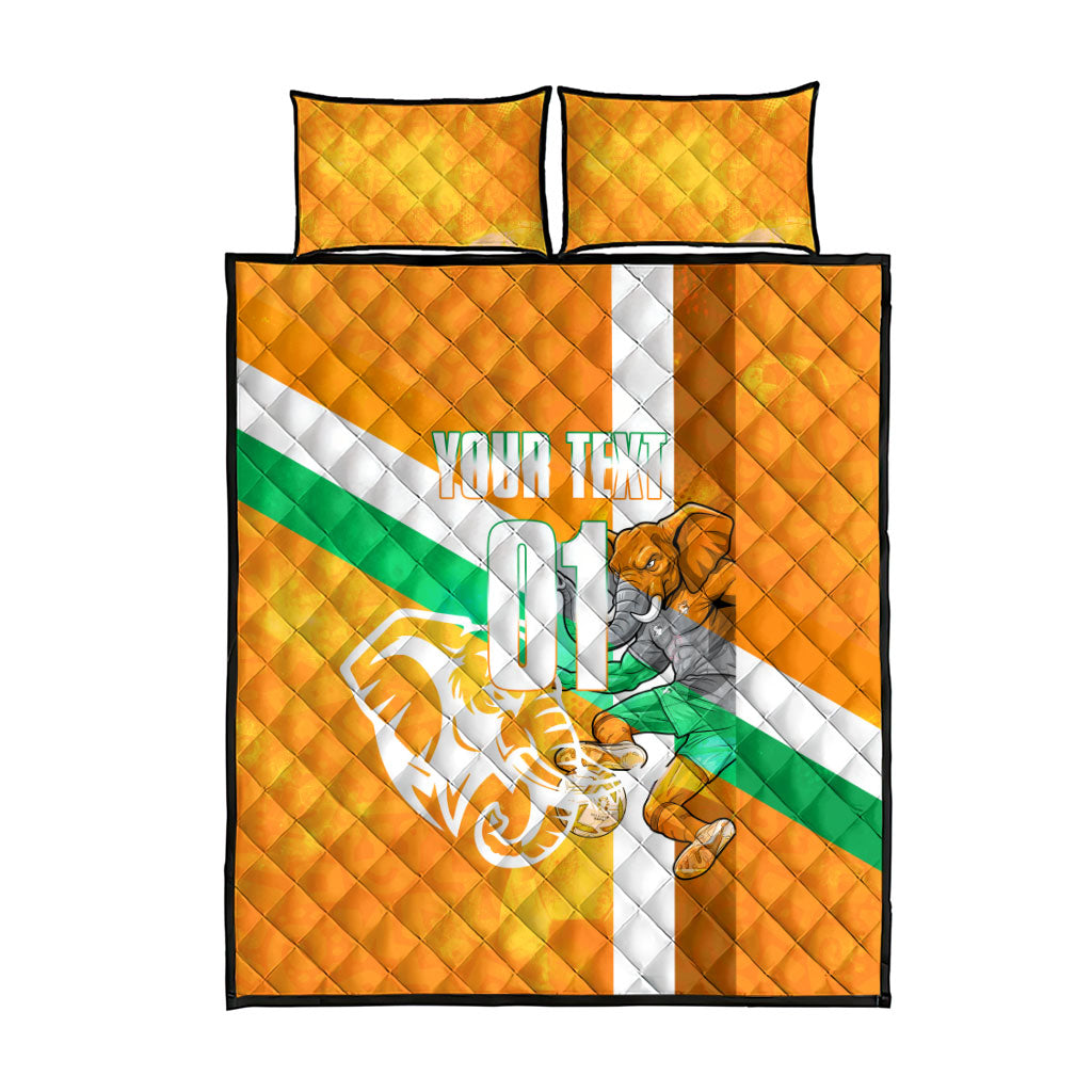 Personalized Ivory Coast Football Quilt Bed Set Elephant Mascot Flag - Comic Style Graphic
