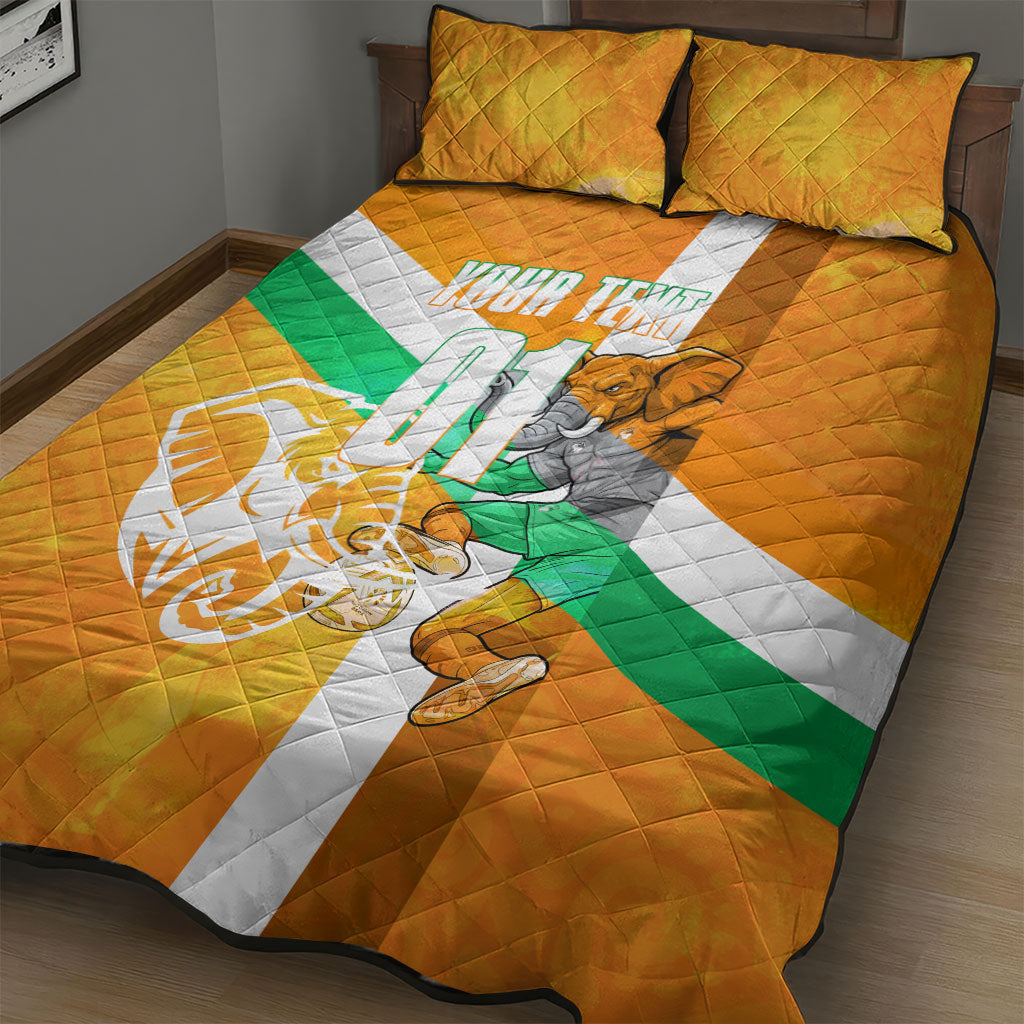 Personalized Ivory Coast Football Quilt Bed Set Elephant Mascot Flag - Comic Style Graphic