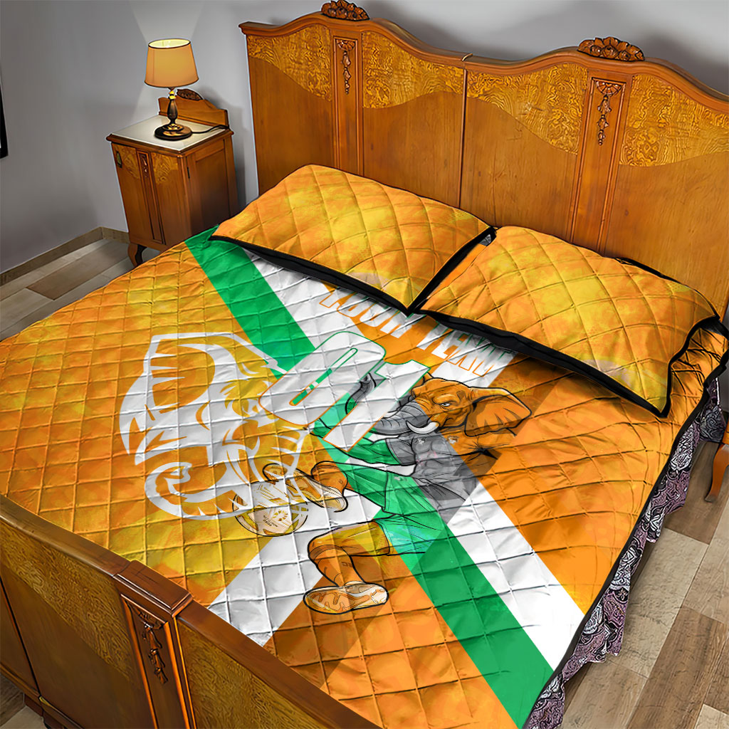Personalized Ivory Coast Football Quilt Bed Set Elephant Mascot Flag - Comic Style Graphic