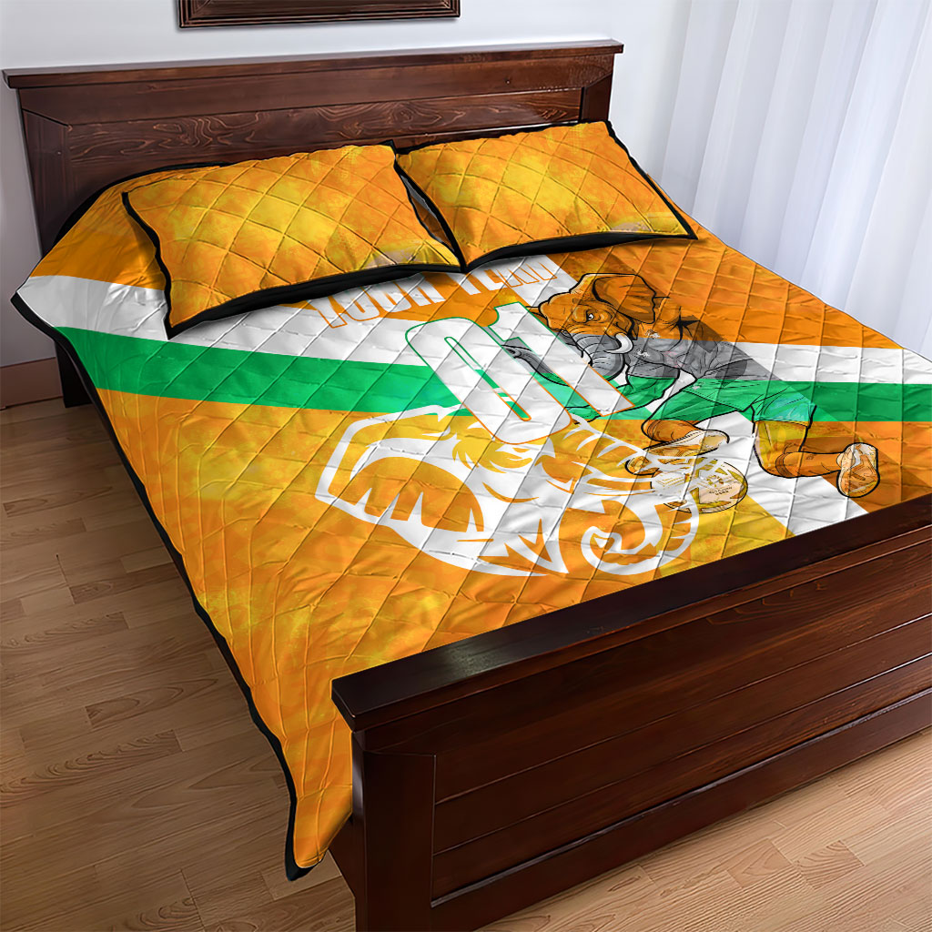 Personalized Ivory Coast Football Quilt Bed Set Elephant Mascot Flag - Comic Style Graphic