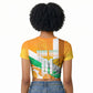 Personalized Ivory Coast Football Raglan Cropped T shirt Elephant Mascot Flag - Comic Style Graphic