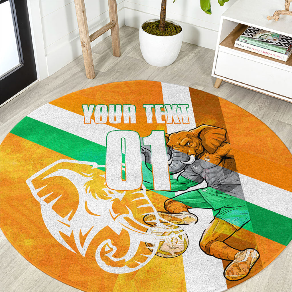 Personalized Ivory Coast Football Round Carpet Elephant Mascot Flag - Comic Style Graphic