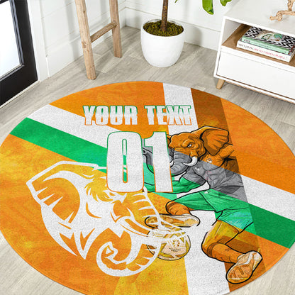 Personalized Ivory Coast Football Round Carpet Elephant Mascot Flag - Comic Style Graphic