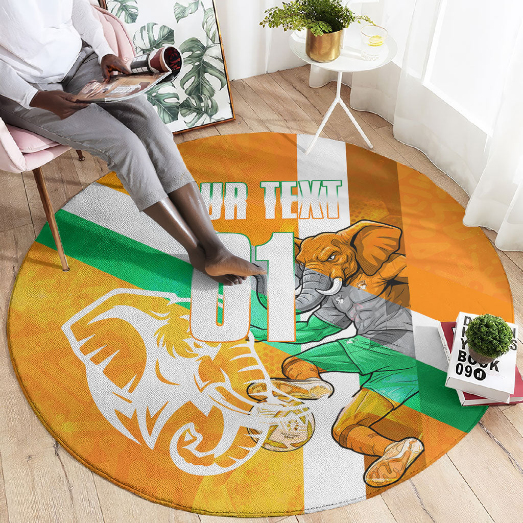 Personalized Ivory Coast Football Round Carpet Elephant Mascot Flag - Comic Style Graphic
