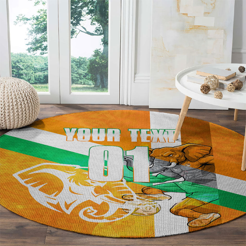 Personalized Ivory Coast Football Round Carpet Elephant Mascot Flag - Comic Style Graphic