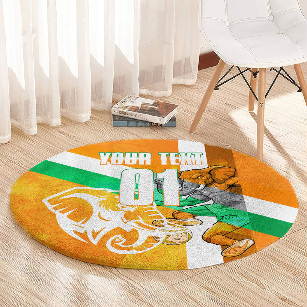 Personalized Ivory Coast Football Round Carpet Elephant Mascot Flag - Comic Style Graphic