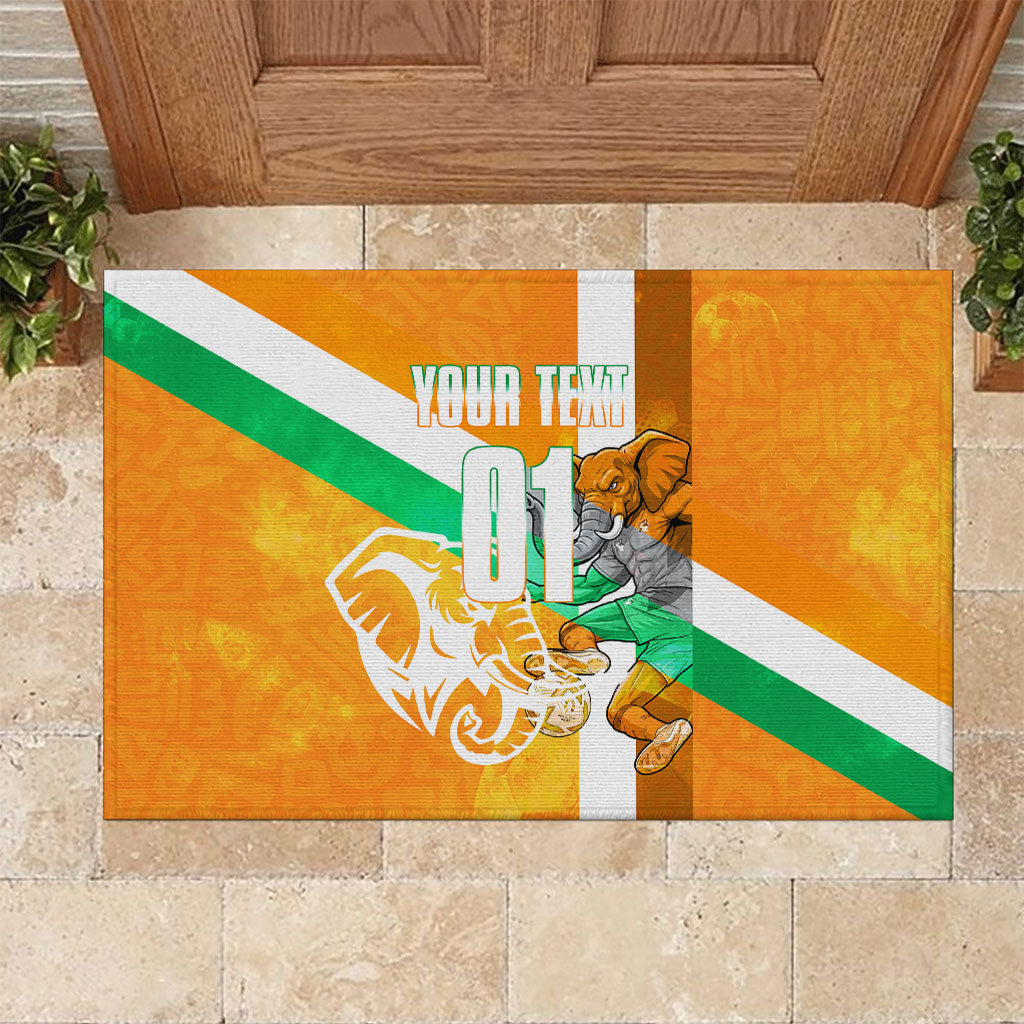 Personalized Ivory Coast Football Rubber Doormat Elephant Mascot Flag - Comic Style Graphic