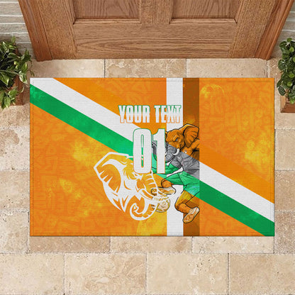Personalized Ivory Coast Football Rubber Doormat Elephant Mascot Flag - Comic Style Graphic