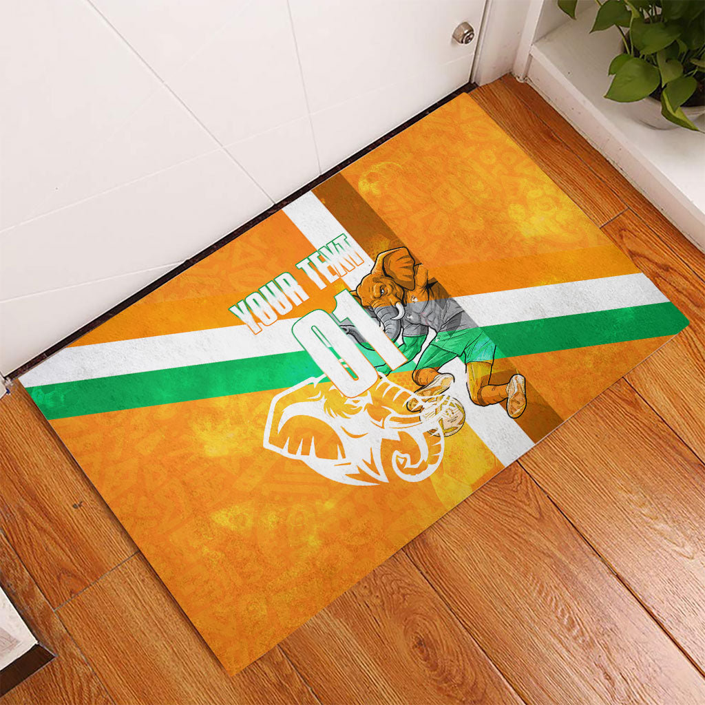 Personalized Ivory Coast Football Rubber Doormat Elephant Mascot Flag - Comic Style Graphic