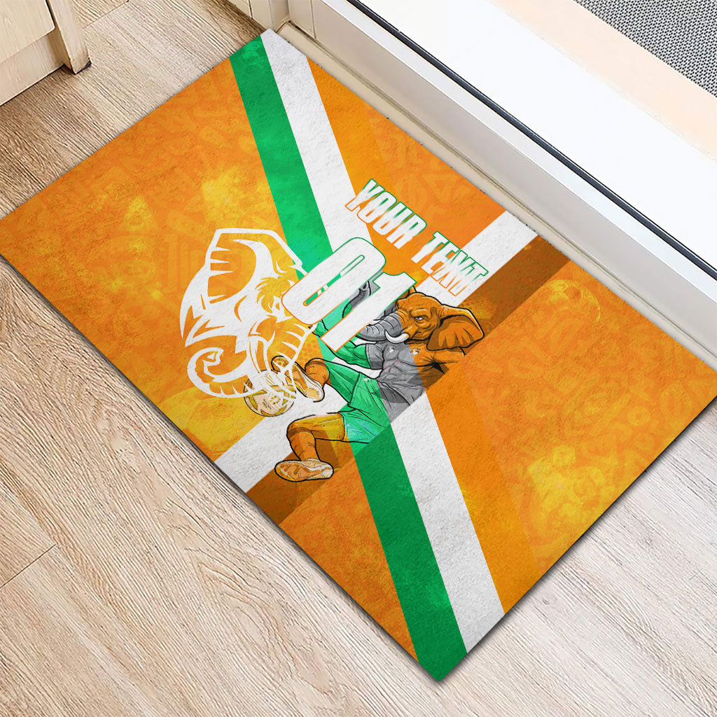 Personalized Ivory Coast Football Rubber Doormat Elephant Mascot Flag - Comic Style Graphic