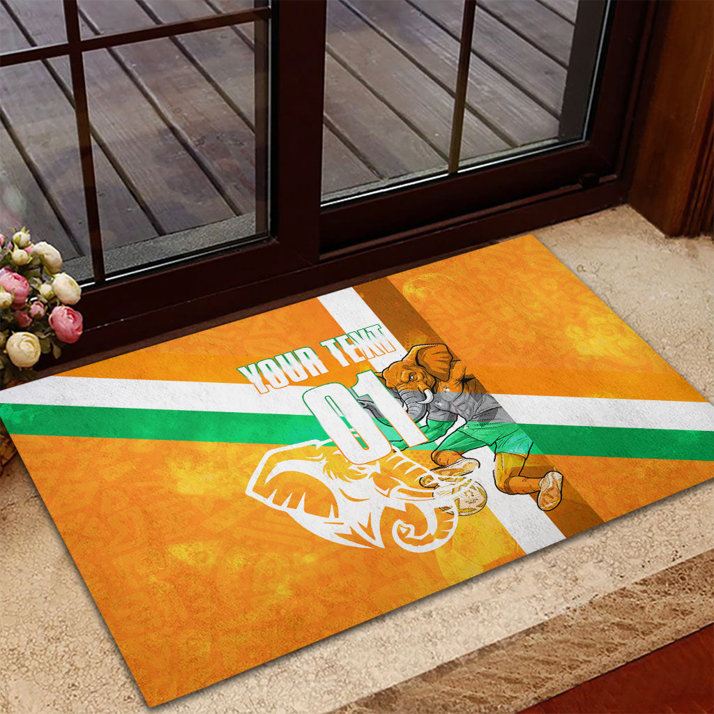Personalized Ivory Coast Football Rubber Doormat Elephant Mascot Flag - Comic Style Graphic