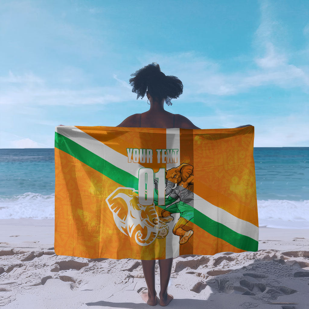 Personalized Ivory Coast Football Sarong Elephant Mascot Flag - Comic Style Graphic
