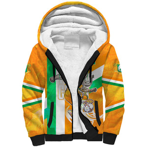 Personalized Ivory Coast Football Sherpa Hoodie Elephant Mascot Flag - Comic Style Graphic