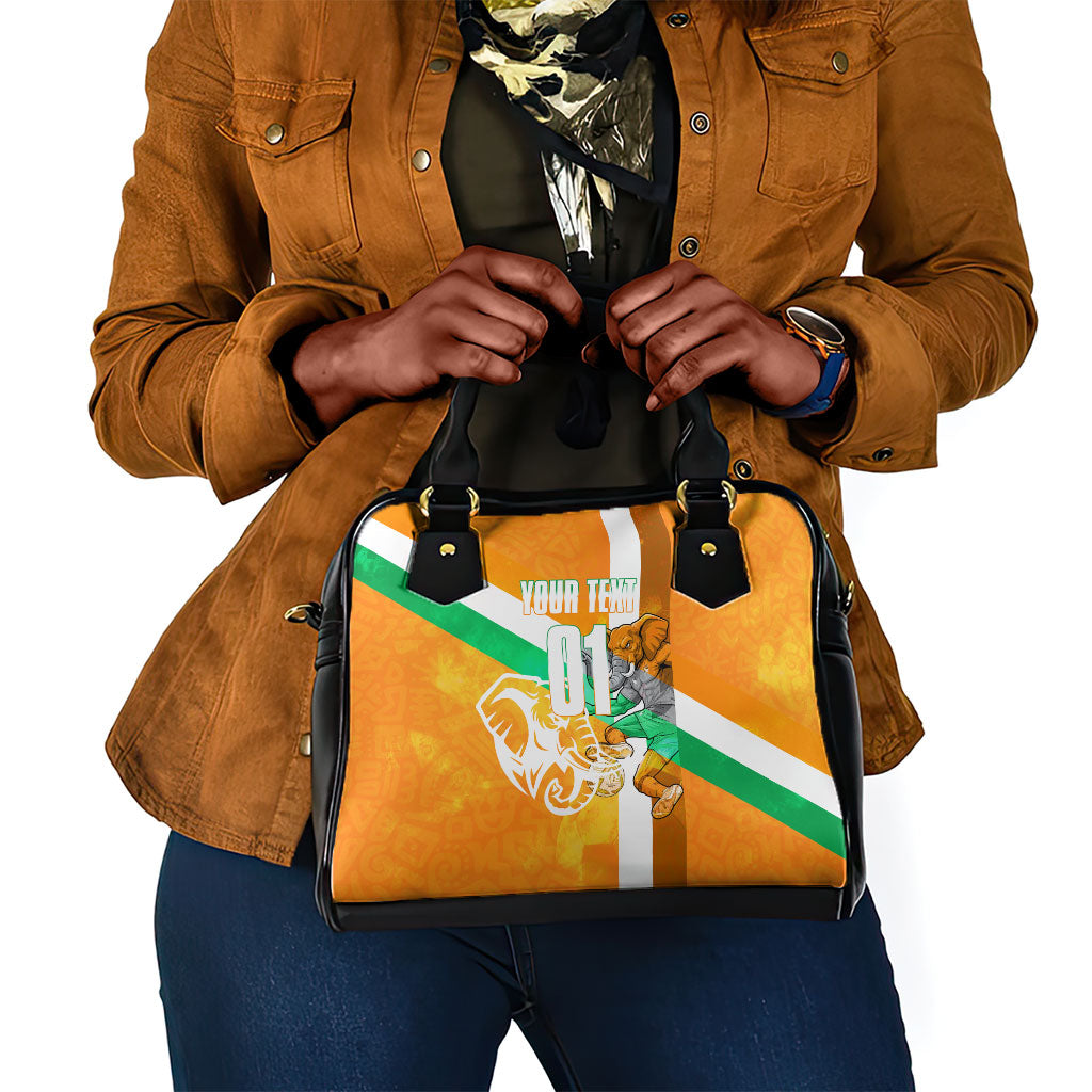 Personalized Ivory Coast Football Shoulder Handbag Elephant Mascot Flag - Comic Style Graphic