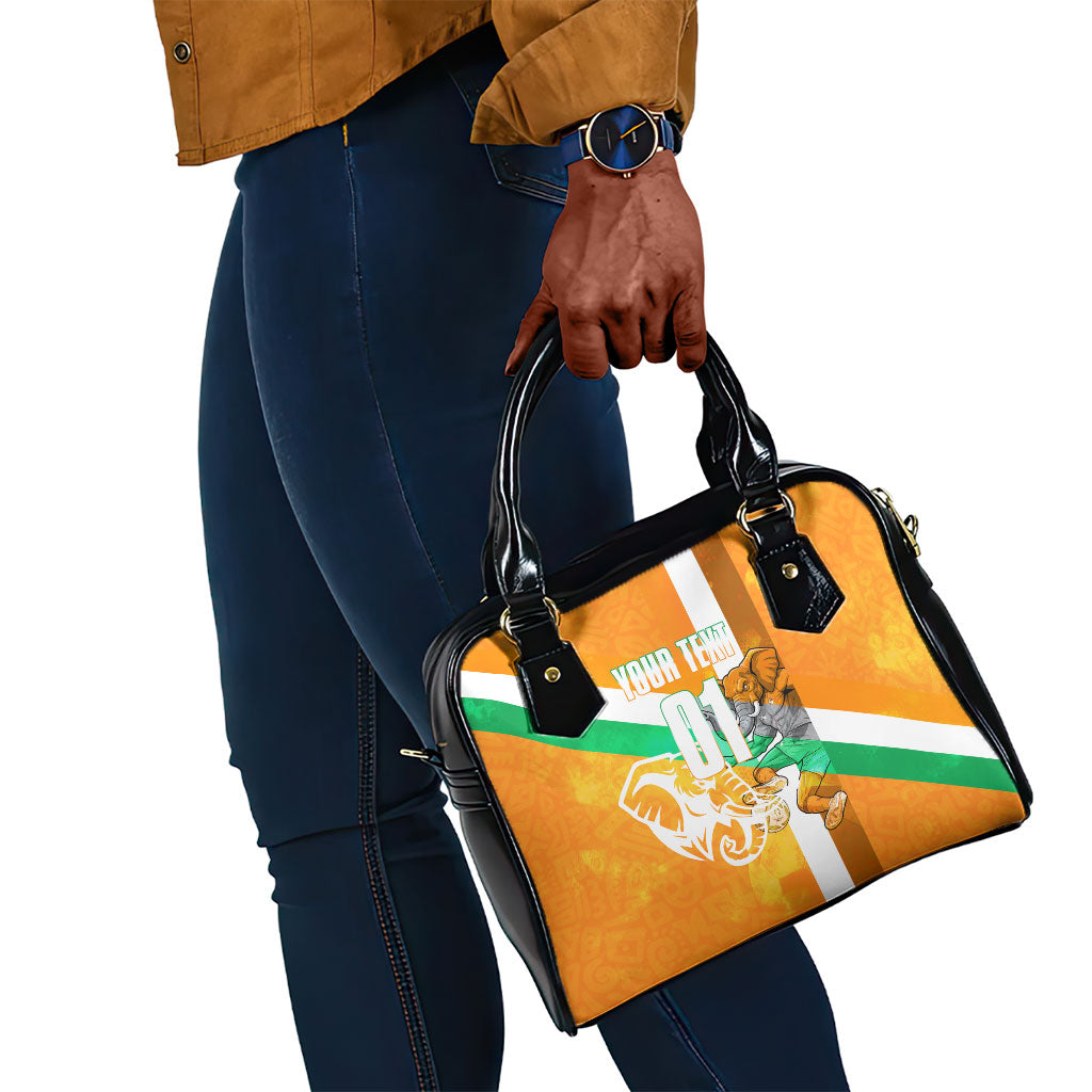 Personalized Ivory Coast Football Shoulder Handbag Elephant Mascot Flag - Comic Style Graphic
