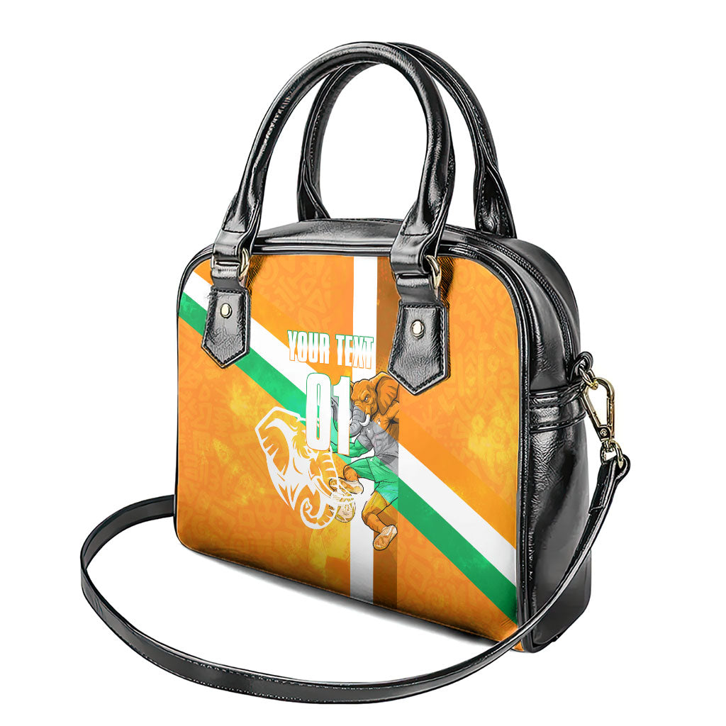 Personalized Ivory Coast Football Shoulder Handbag Elephant Mascot Flag - Comic Style Graphic