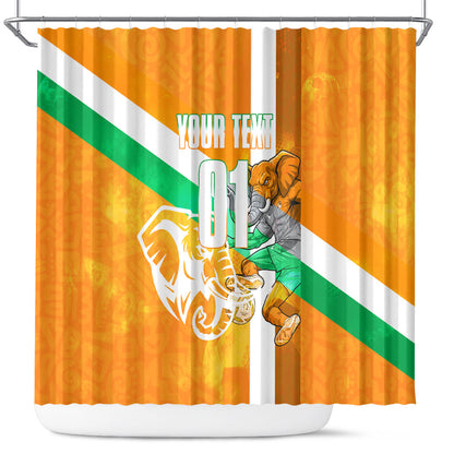 Personalized Ivory Coast Football Shower Curtain Elephant Mascot Flag - Comic Style Graphic