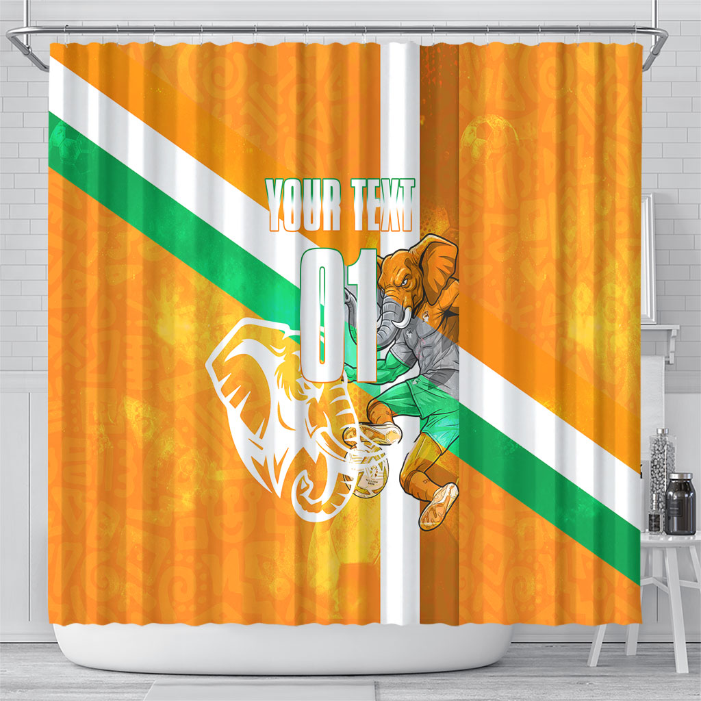 Personalized Ivory Coast Football Shower Curtain Elephant Mascot Flag - Comic Style Graphic