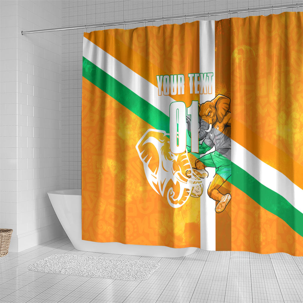 Personalized Ivory Coast Football Shower Curtain Elephant Mascot Flag - Comic Style Graphic
