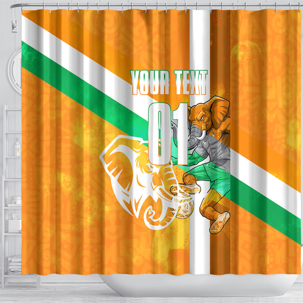 Personalized Ivory Coast Football Shower Curtain Elephant Mascot Flag - Comic Style Graphic