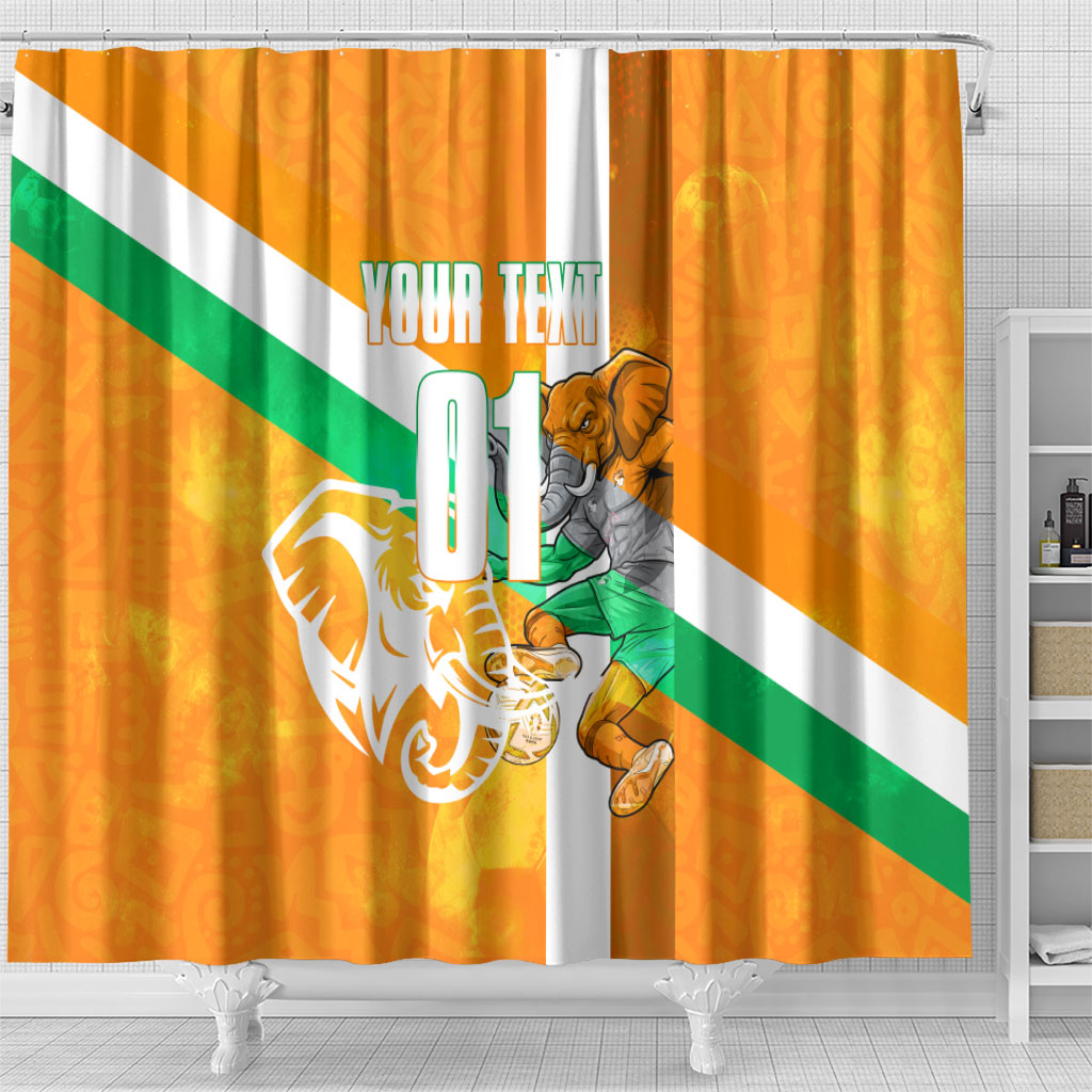 Personalized Ivory Coast Football Shower Curtain Elephant Mascot Flag - Comic Style Graphic