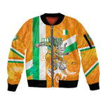 Personalized Ivory Coast Football Sleeve Zip Bomber Jacket Elephant Mascot Flag - Comic Style Graphic