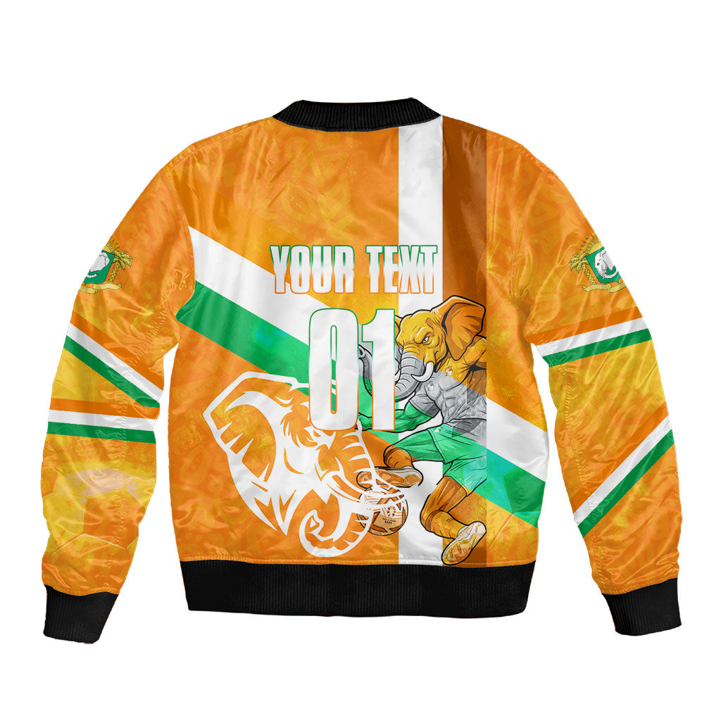 Personalized Ivory Coast Football Sleeve Zip Bomber Jacket Elephant Mascot Flag - Comic Style Graphic