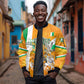 Personalized Ivory Coast Football Sleeve Zip Bomber Jacket Elephant Mascot Flag - Comic Style Graphic