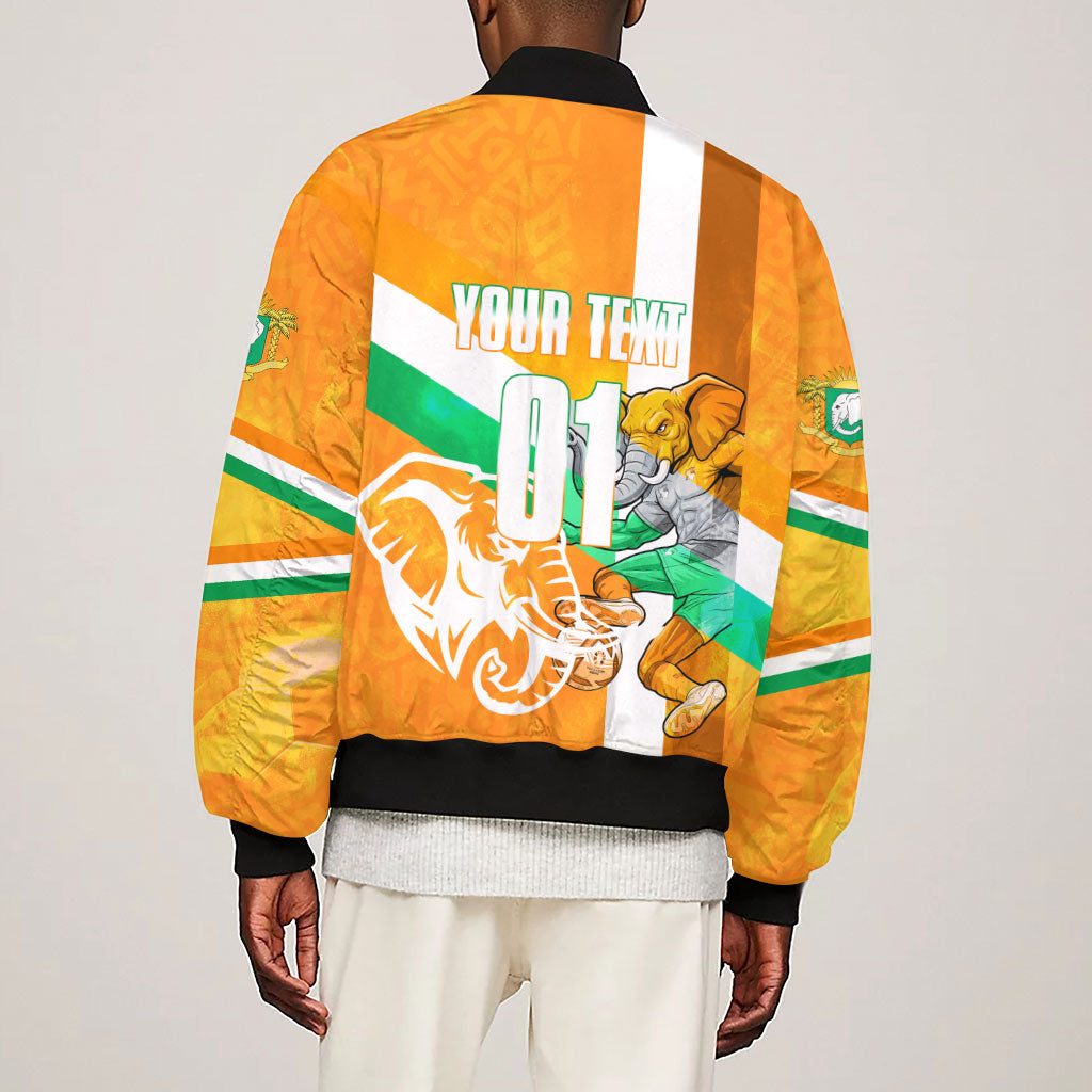 Personalized Ivory Coast Football Sleeve Zip Bomber Jacket Elephant Mascot Flag - Comic Style Graphic