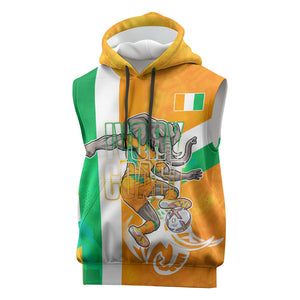 Personalized Ivory Coast Football Sleeveless Hoodie Elephant Mascot Flag - Comic Style Graphic