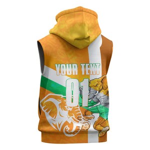 Personalized Ivory Coast Football Sleeveless Hoodie Elephant Mascot Flag - Comic Style Graphic