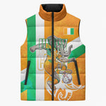 Personalized Ivory Coast Football Sleeveless Puffer Jacket Elephant Mascot Flag - Comic Style Graphic