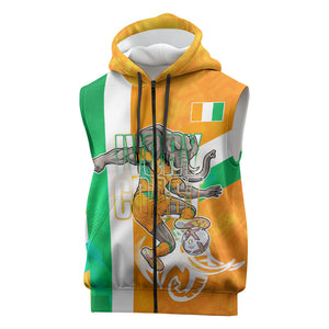Personalized Ivory Coast Football Sleeveless Zip Hoodie Elephant Mascot Flag - Comic Style Graphic