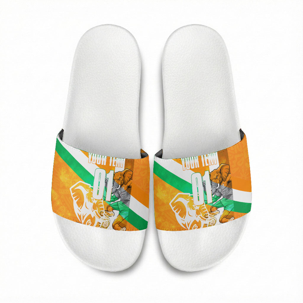 Personalized Ivory Coast Football Slide Sandals Elephant Mascot Flag - Comic Style Graphic