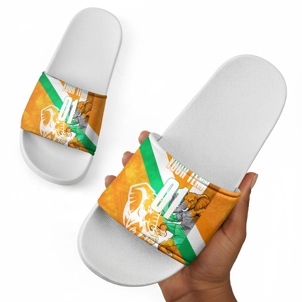 Personalized Ivory Coast Football Slide Sandals Elephant Mascot Flag - Comic Style Graphic