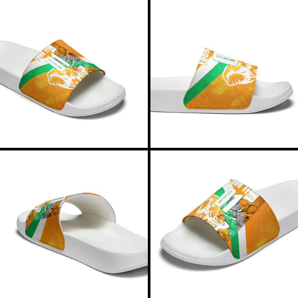 Personalized Ivory Coast Football Slide Sandals Elephant Mascot Flag - Comic Style Graphic