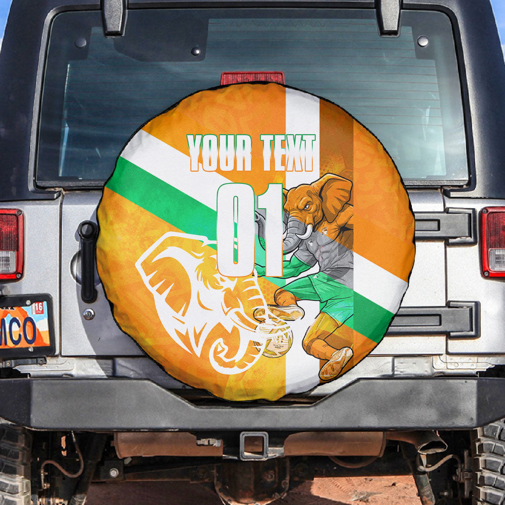 Personalized Ivory Coast Football Spare Tire Cover Elephant Mascot Flag - Comic Style Graphic