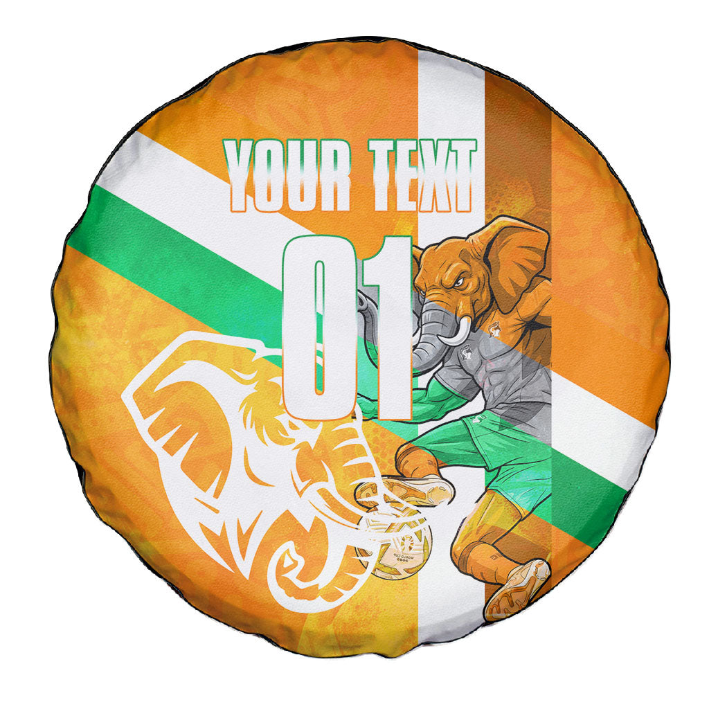 Personalized Ivory Coast Football Spare Tire Cover Elephant Mascot Flag - Comic Style Graphic