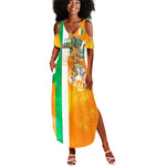 Personalized Ivory Coast Football Summer Maxi Dress Elephant Mascot Flag - Comic Style Graphic