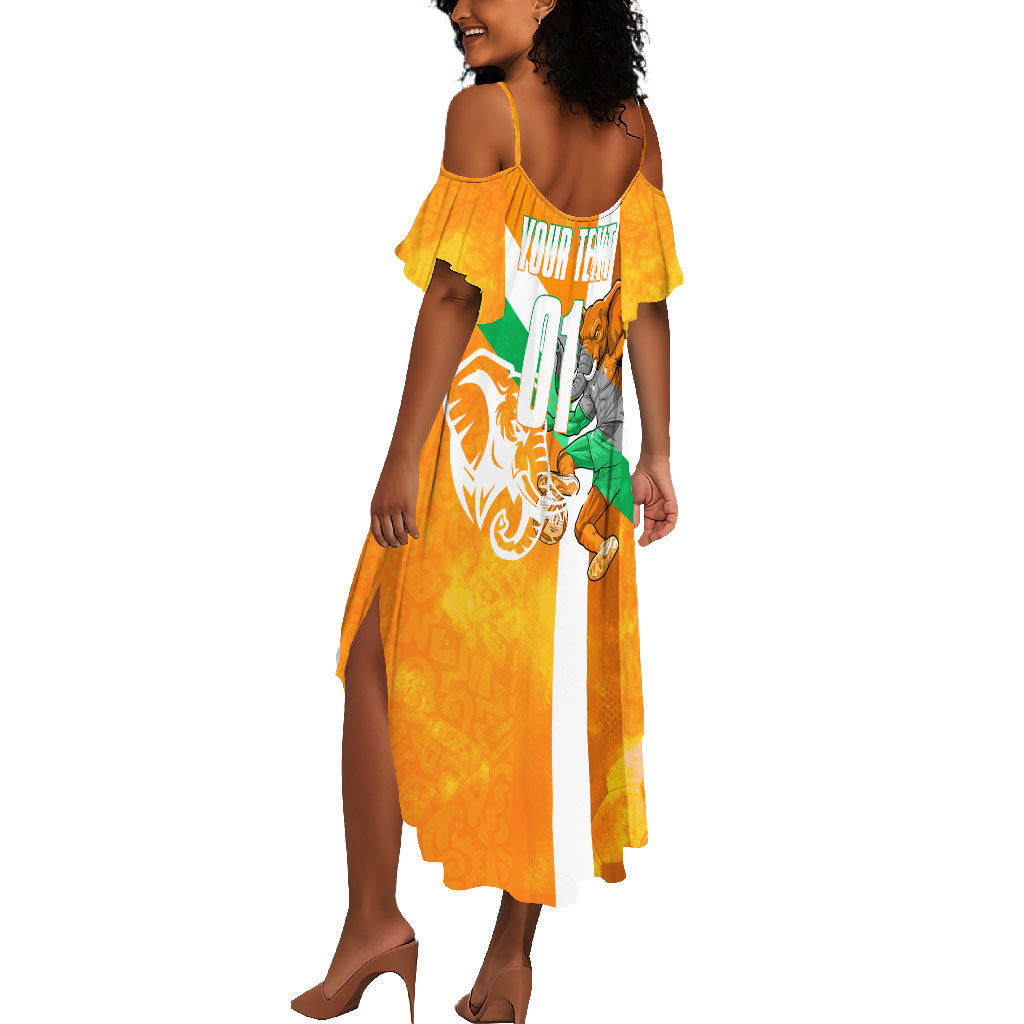 Personalized Ivory Coast Football Summer Maxi Dress Elephant Mascot Flag - Comic Style Graphic
