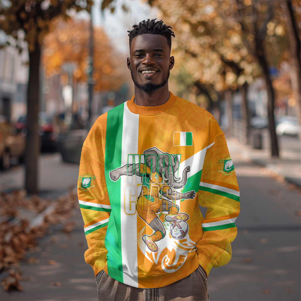 Personalized Ivory Coast Football Sweatshirt Elephant Mascot Flag - Comic Style Graphic