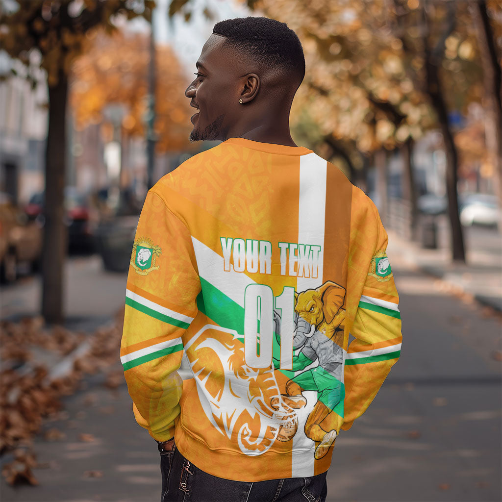 Personalized Ivory Coast Football Sweatshirt Elephant Mascot Flag - Comic Style Graphic