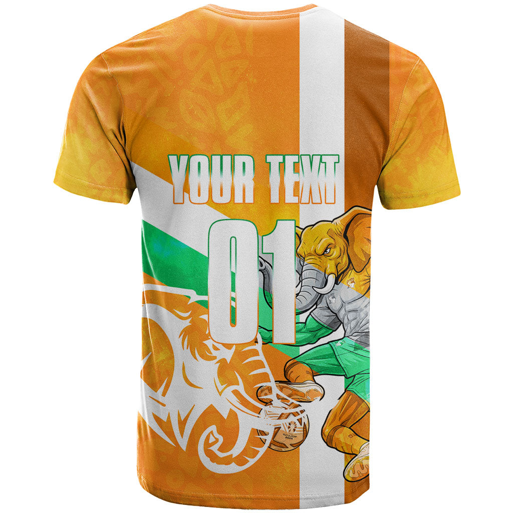 Personalized Ivory Coast Football T shirt Elephant Mascot Flag - Comic Style Graphic
