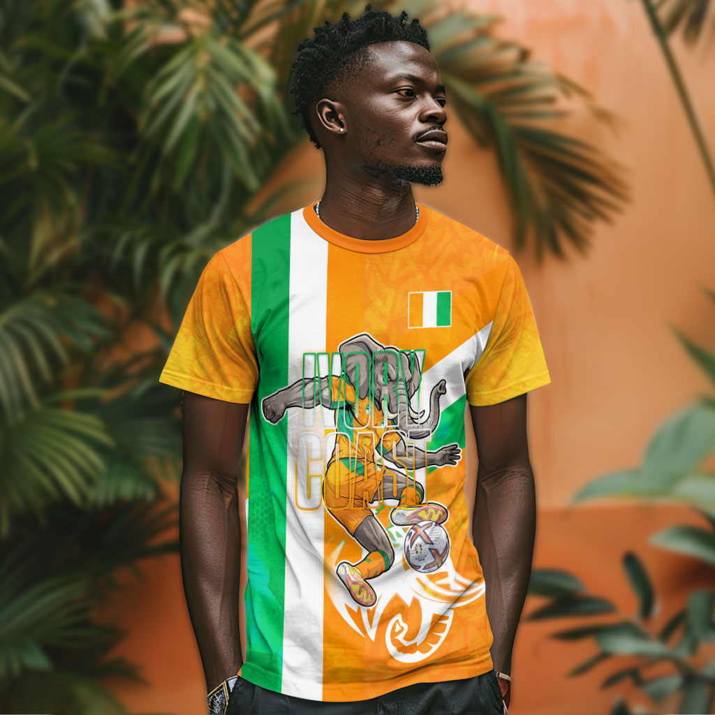Personalized Ivory Coast Football T shirt Elephant Mascot Flag - Comic Style Graphic