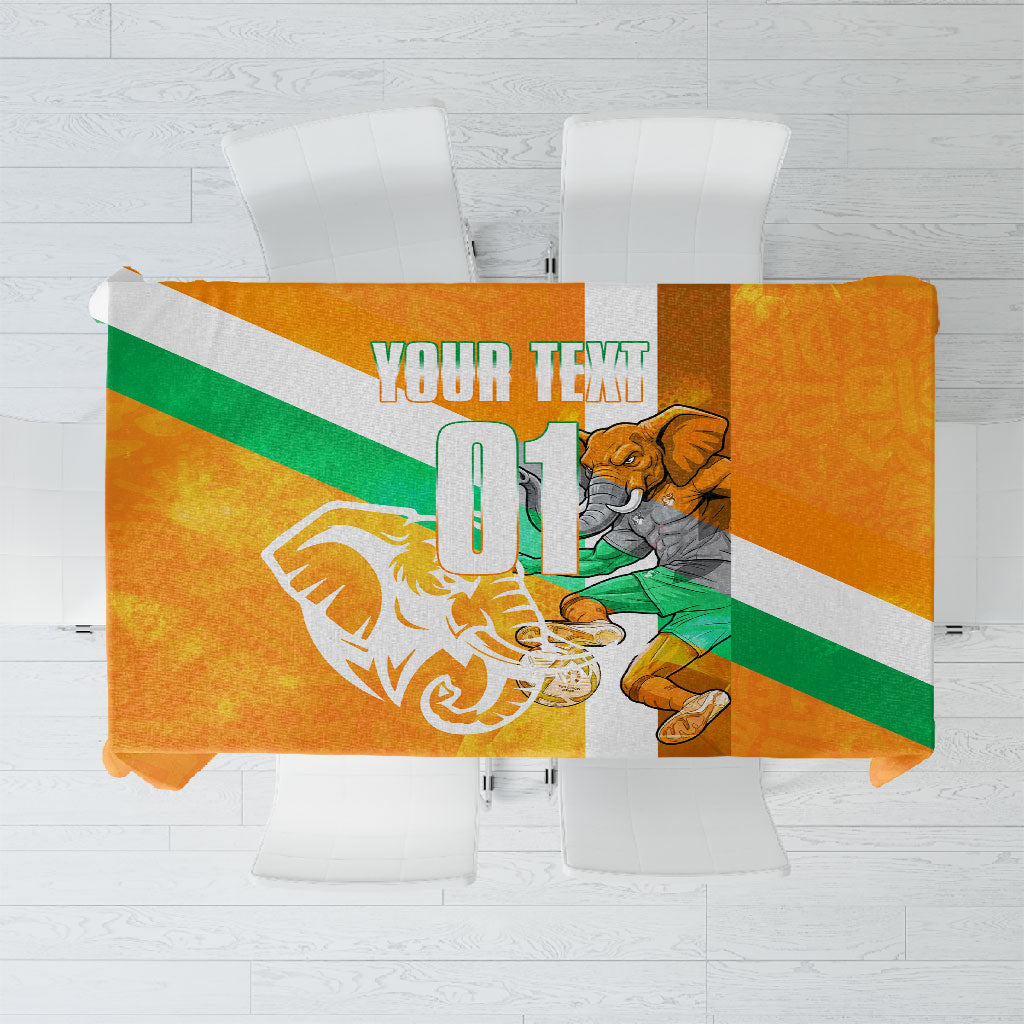 Personalized Ivory Coast Football Tablecloth Elephant Mascot Flag - Comic Style Graphic